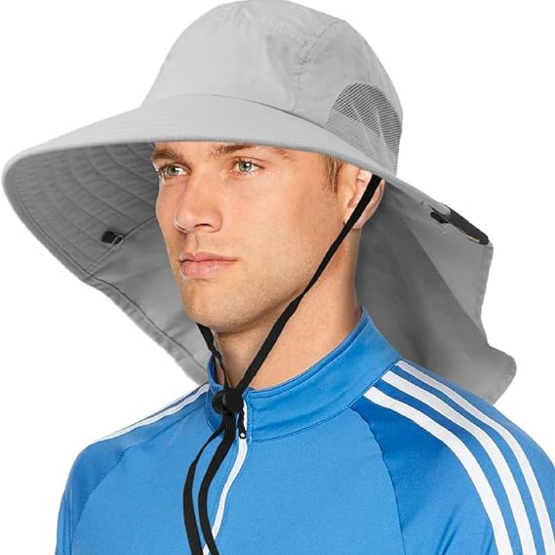 Wide Brim Sun Hat with Neck Flap, UPF50+ Hiking Safari Fishing Hat for Men Women, Sun Protection Beach Hat