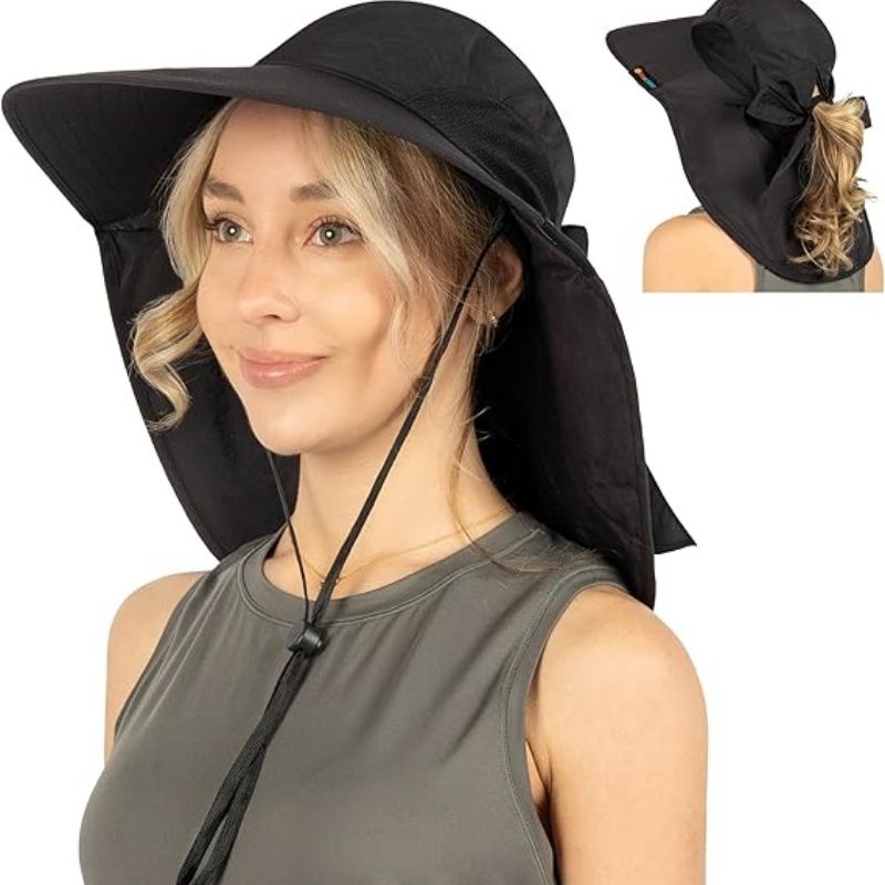 Wide Brim Sun Hat with Neck Flap, UPF50+ Hiking Safari Fishing Hat for Men Women, Sun Protection Beach Hat