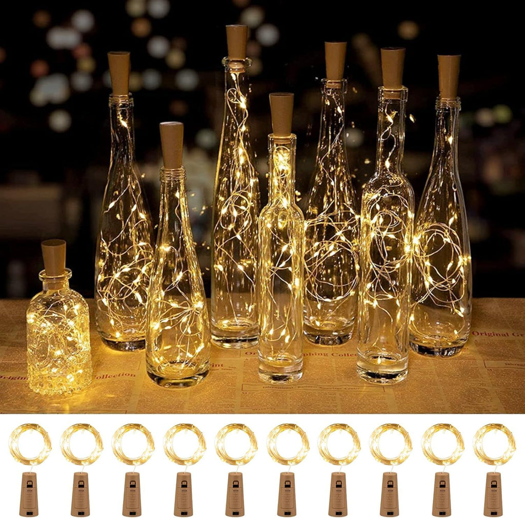 Wine Bottle Lights with Cork, 10 Pack 20 LED Waterproof Battery Operated Cork Lights, Silver Wire Mini Fairy Lights