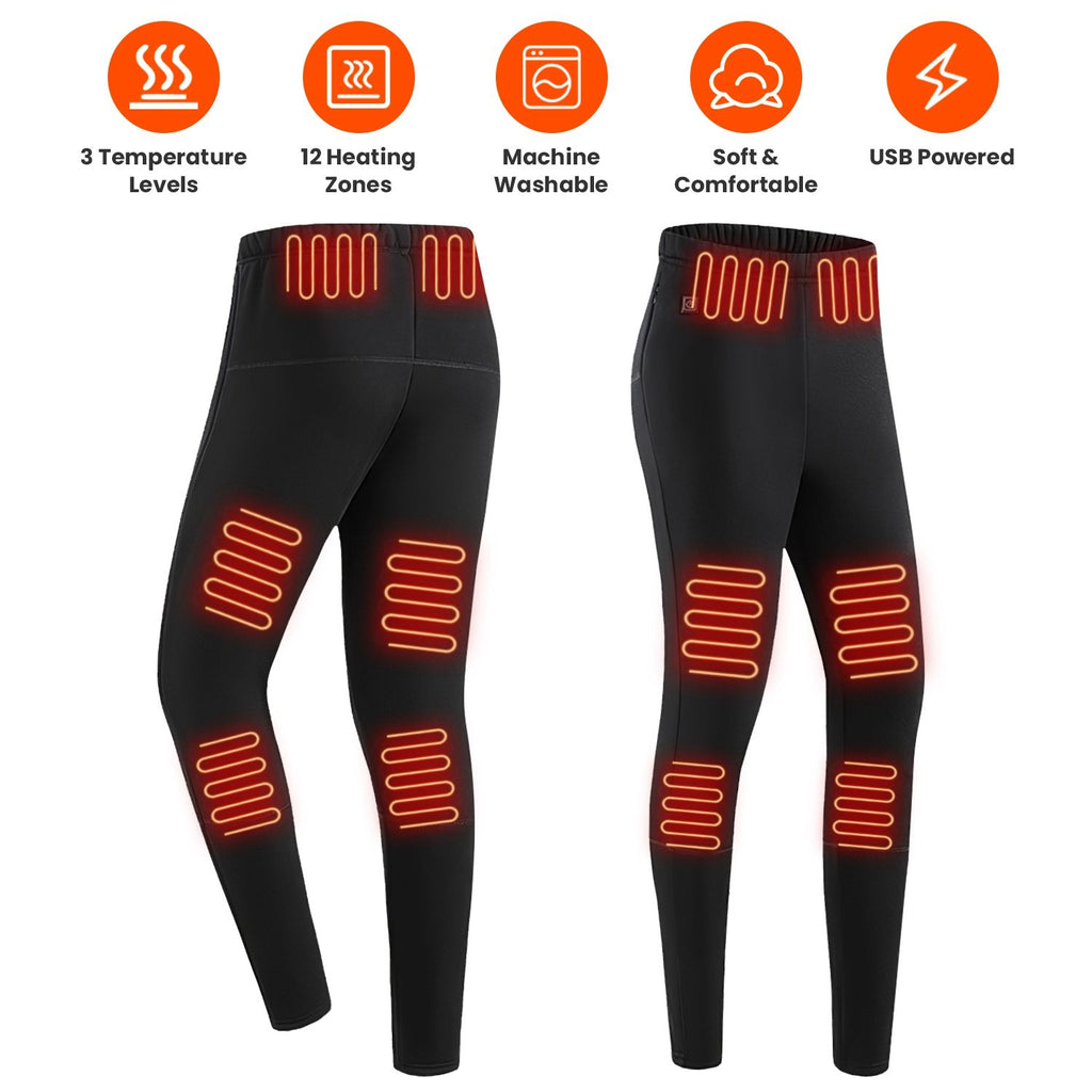 Winter Heated Pants for Men Women with 12 Heating Zones 5V USB Powered Heating Trouser with 3 Heating Levels Machine Washable for Outdoor Winter Activities Unisex