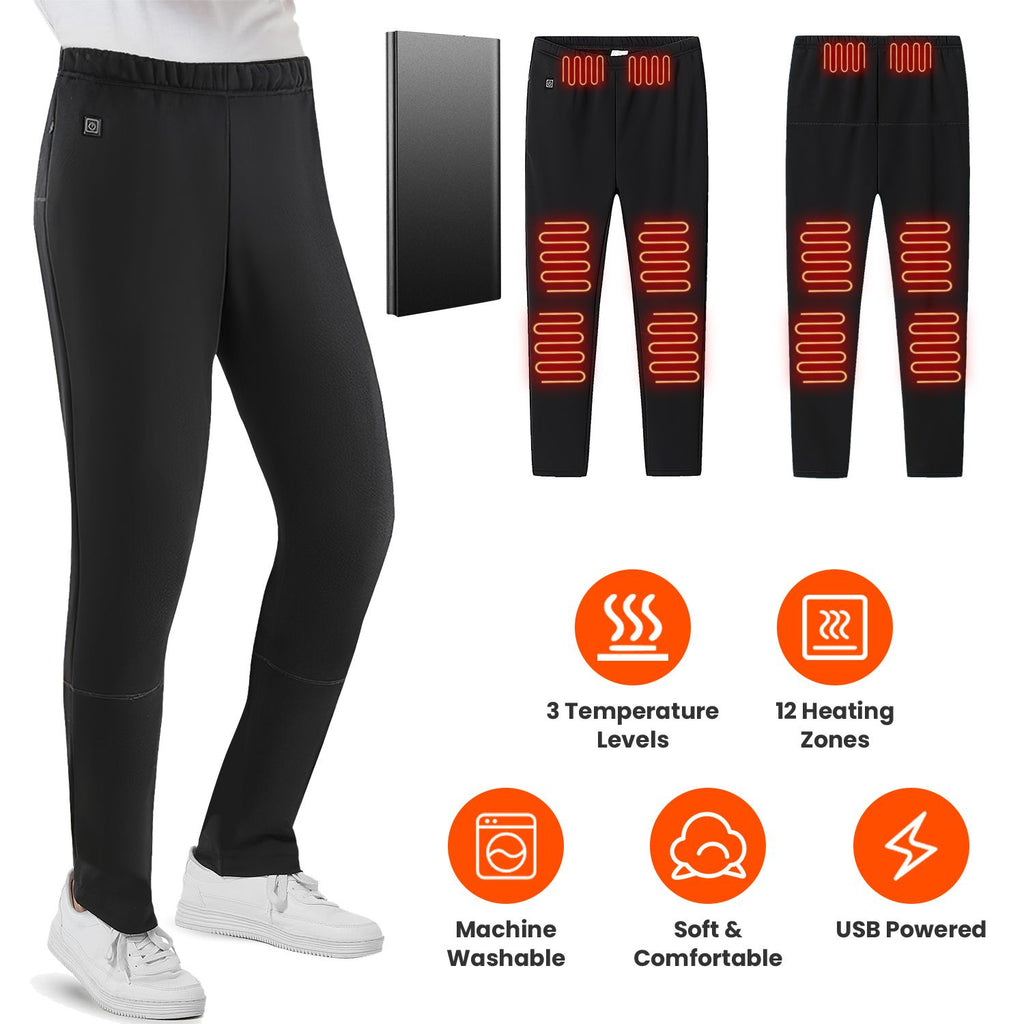 Winter Heated Pants With Power Bank for Men Women with 12 Heating Zones 5V USB Powered Heating Trouser with 3 Heating Levels Machine Washable for Outdoor Winter Activities Unisex