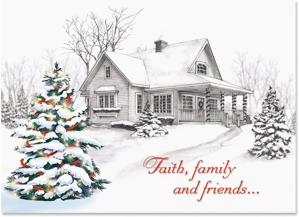 Winter Home Religious Christmas Cards with Envelopes - Set of 18 Large 5 x 7-Inch Folded Cards, Faith Holiday Greeting Card Value Pack