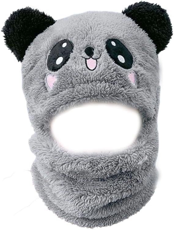 Winter One Piece Hat and Scarf, Unisex Warm Fleece Hat Neck Warmer Hood Cap with Bear Ears