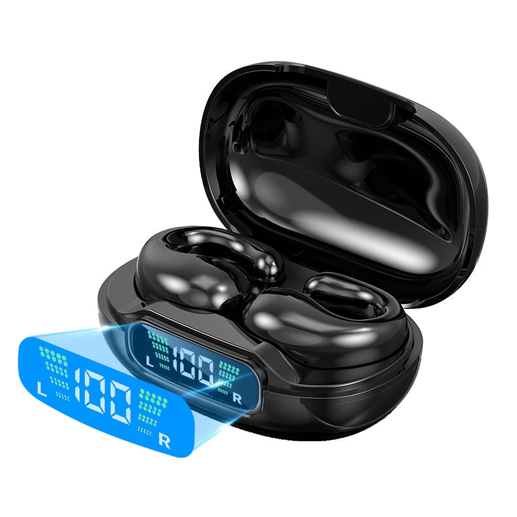 Wireless V5.3 Open Ear Clip Earbuds Over Ear Bone Headphones IPX3 Waterproof Ultra Open Earbuds with LED Display Charging Case for Driving Working Traveling Sport