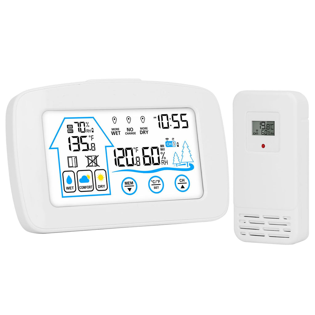 Wireless Weather Station With Clock 196FT Range Indoor Outdoor Thermometer Sensor Temperature and Humidity Monitor Humidity Forecast Battery Powered Backlight Display