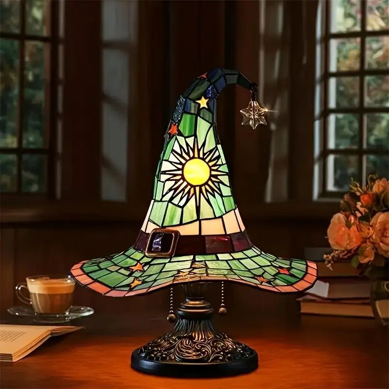Witch Hat Lamps, USB Stained Resin Glowing Gothic Retro Resin Lamp For Bedroom Party With Mystical Charm, Creative Wizard Hat Shape Lights For Indoor Party Haunted Mansion Halloween Decoration