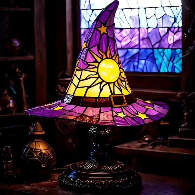 Witch Hat Lamps, USB Stained Resin Glowing Gothic Retro Resin Lamp For Bedroom Party With Mystical Charm, Creative Wizard Hat Shape Lights For Indoor Party Haunted Mansion Halloween Decoration