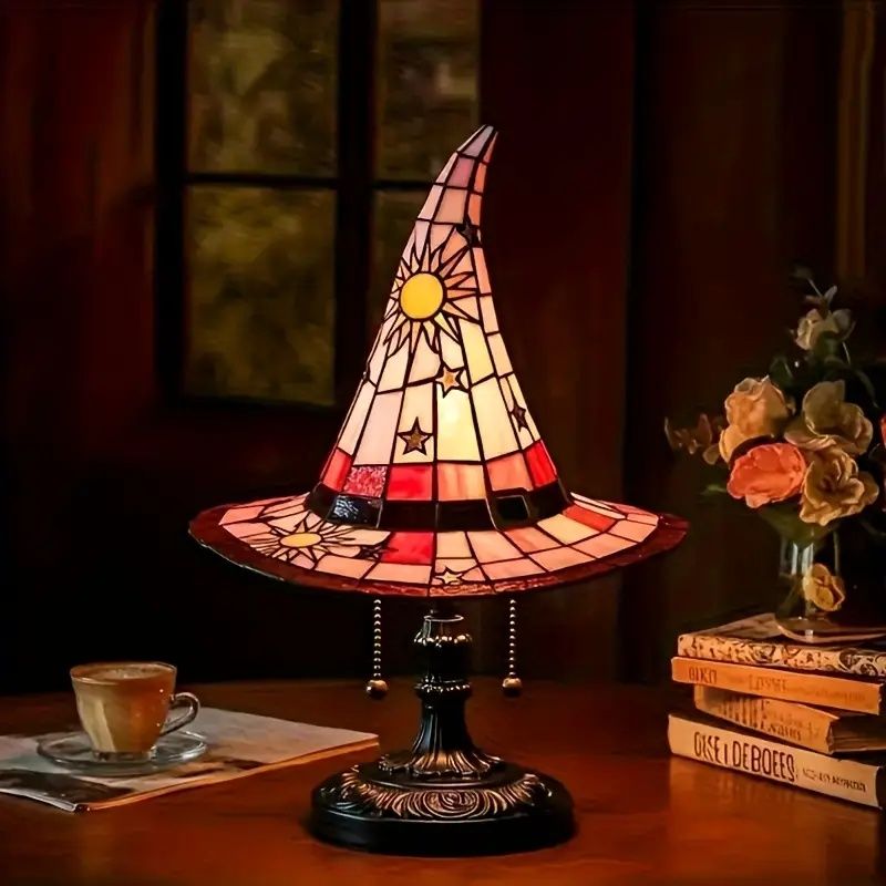 Witch Hat Lamps, USB Stained Resin Glowing Gothic Retro Resin Lamp For Bedroom Party With Mystical Charm, Creative Wizard Hat Shape Lights For Indoor Party Haunted Mansion Halloween Decoration