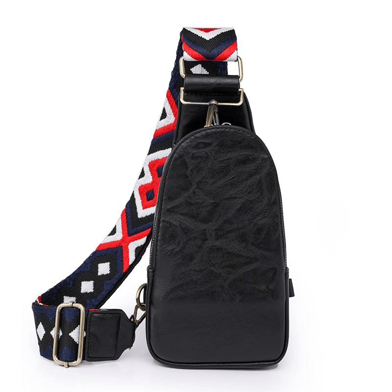 Women Chest Bag Sling Bag, Guitar Strap Small Crossbody PU Leather Satchel Daypack