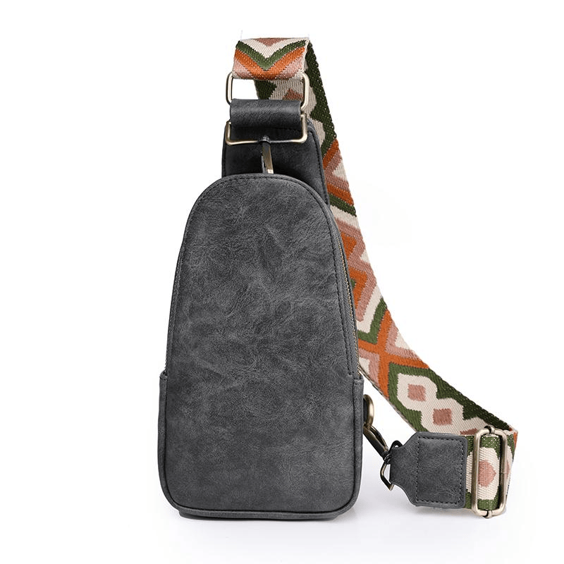 Women Chest Bag Sling Bag, Guitar Strap Small Crossbody PU Leather Satchel Daypack