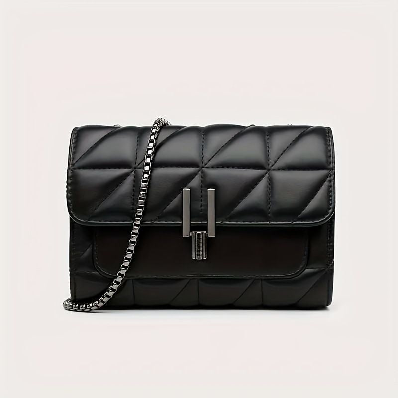 Women Quilted Crossbody Bag, Vintage Metal Chain Single Shoulder Handbag, Soft PU Leather Flip Lock Small Messenger Purse for Daily Dating