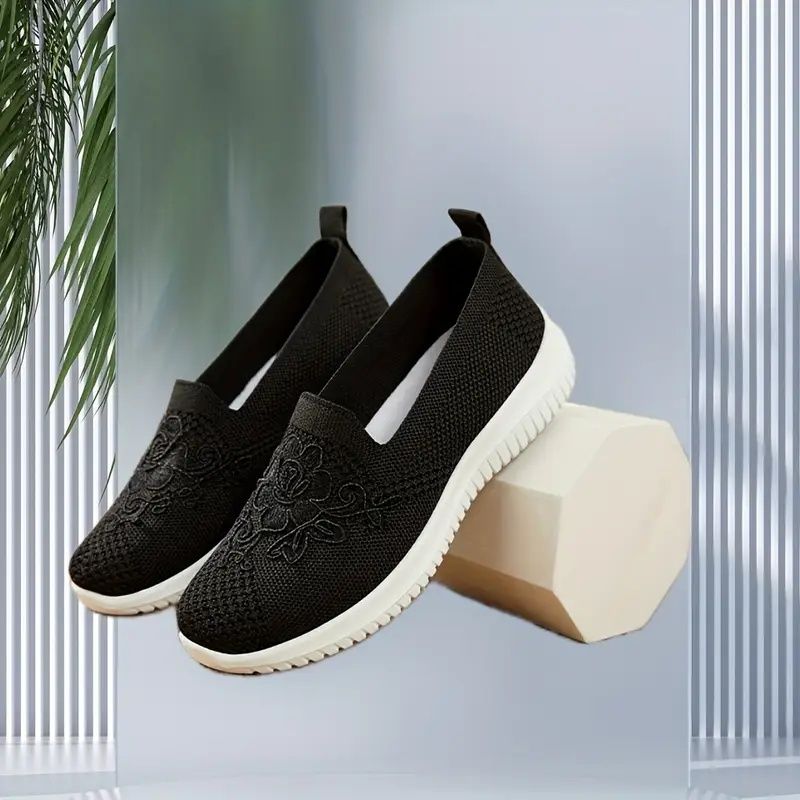 Women'S Breathable Hollow Flat Shoes, Shallow Mouth Flower Solid Color Mesh Shoes, Fashionable Lazy Shoes