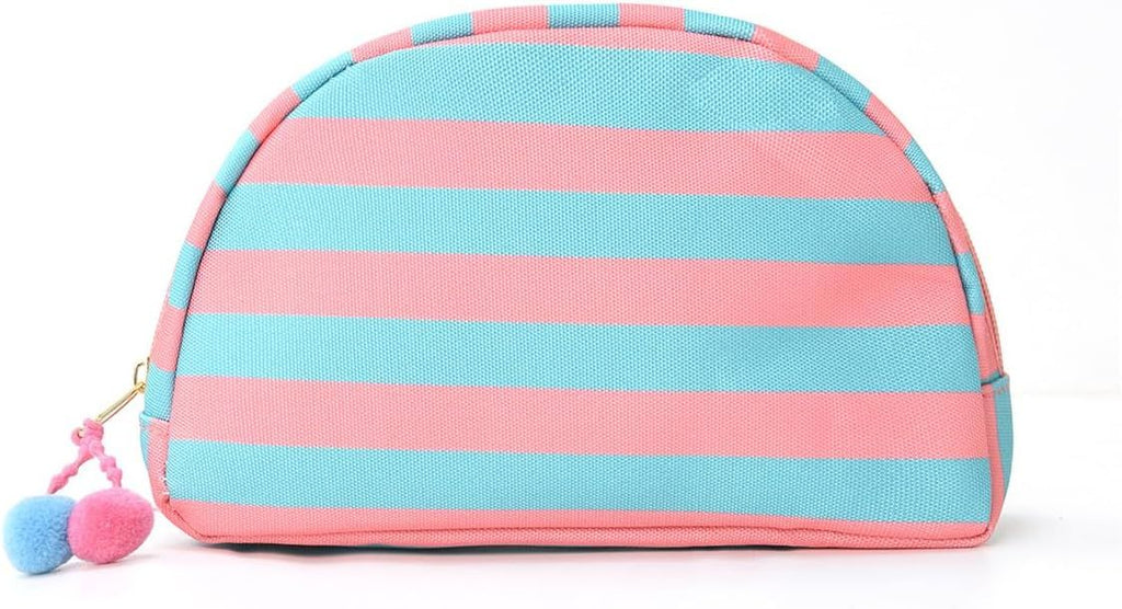 Women's Cute Stripe Mini Makeup Bag, Trendy Portable Waterproof Cosmetic Bag, Lightweight Toiletry Bag for Travel
