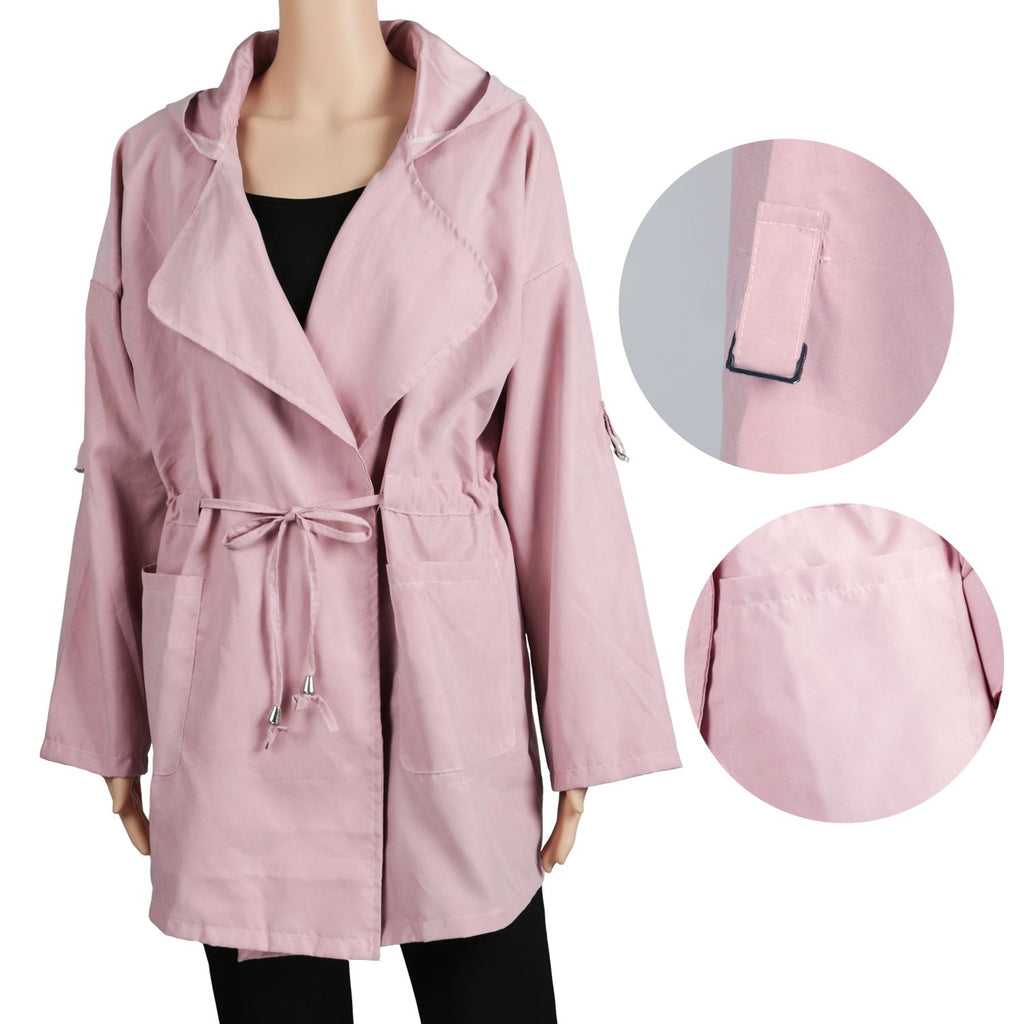 Women's Lightweight Hooded Open Front Trench Coat