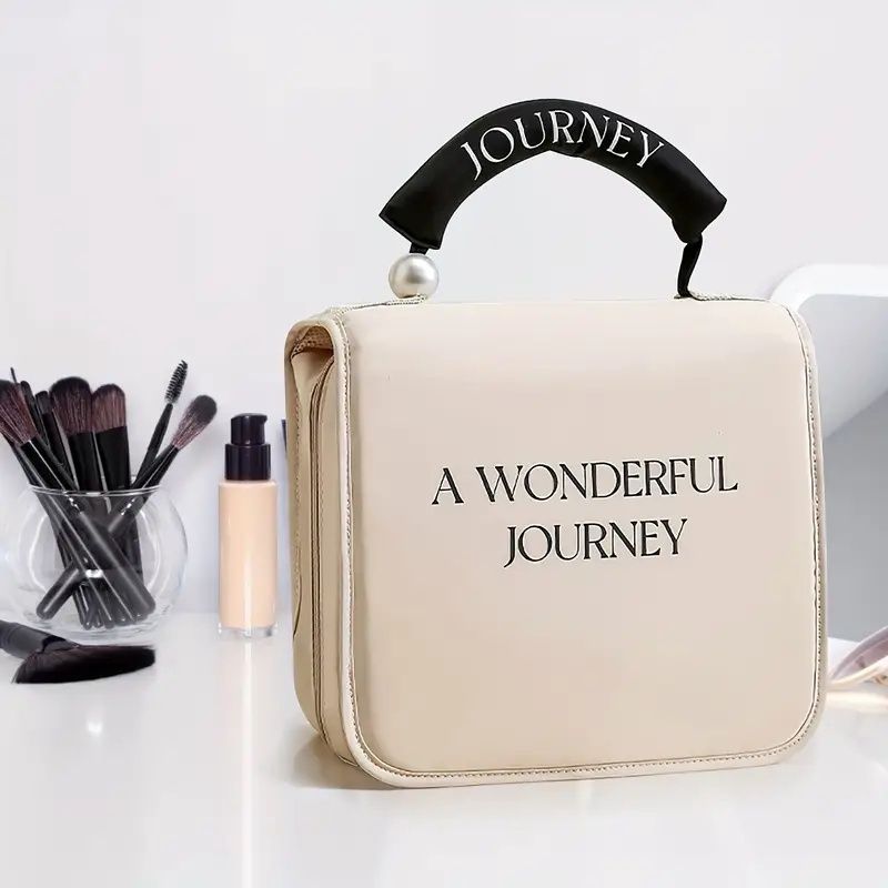 Women'S Pearl Portable Cosmetic Bag, Business Travel Hook Cosmetic Bag, Cosmetic Bag Large Capacity, Toilet Bag with Hook, Suitable for Toiletries, Cosmetics, Brushes And Other Items