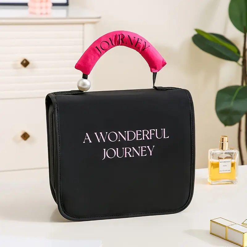 Women'S Pearl Portable Cosmetic Bag, Business Travel Hook Cosmetic Bag, Cosmetic Bag Large Capacity, Toilet Bag with Hook, Suitable for Toiletries, Cosmetics, Brushes And Other Items