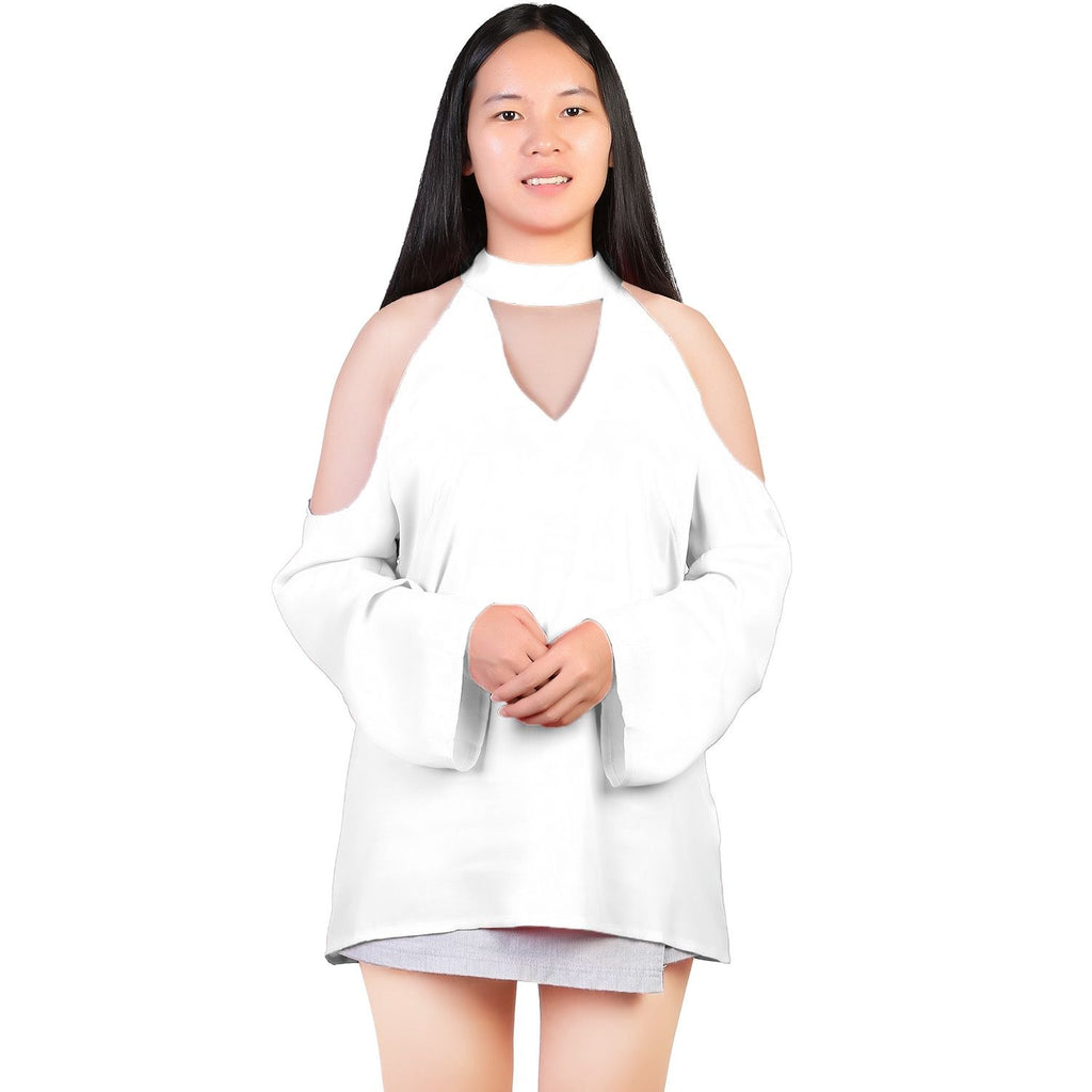 Women's Sexy Off The Shoulder Blouses Cold Shoulder Tops V-Neck Long Sleeve T-Shirt Solid Color Summer