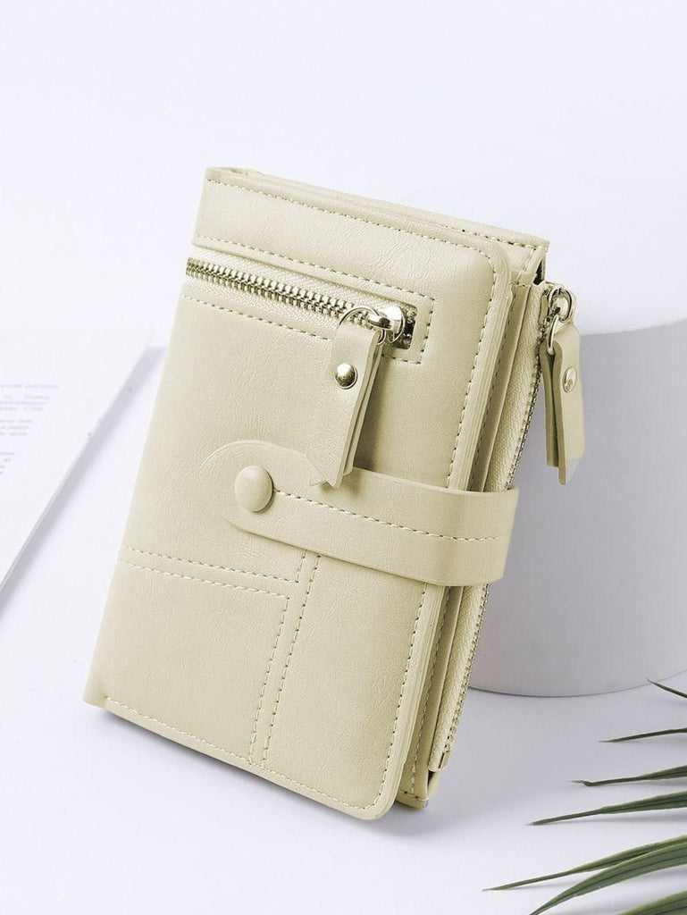 Women's Small Bifold Leather Wallet, Multi Card Slots Snap Closure Purse with Zipper Coin Pocket