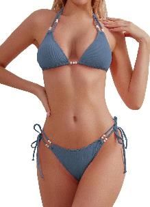 Women's Triangle String Bikini Set Sexy Tie Side Two Piece Swimsuit Cute Halter Bathing Suit