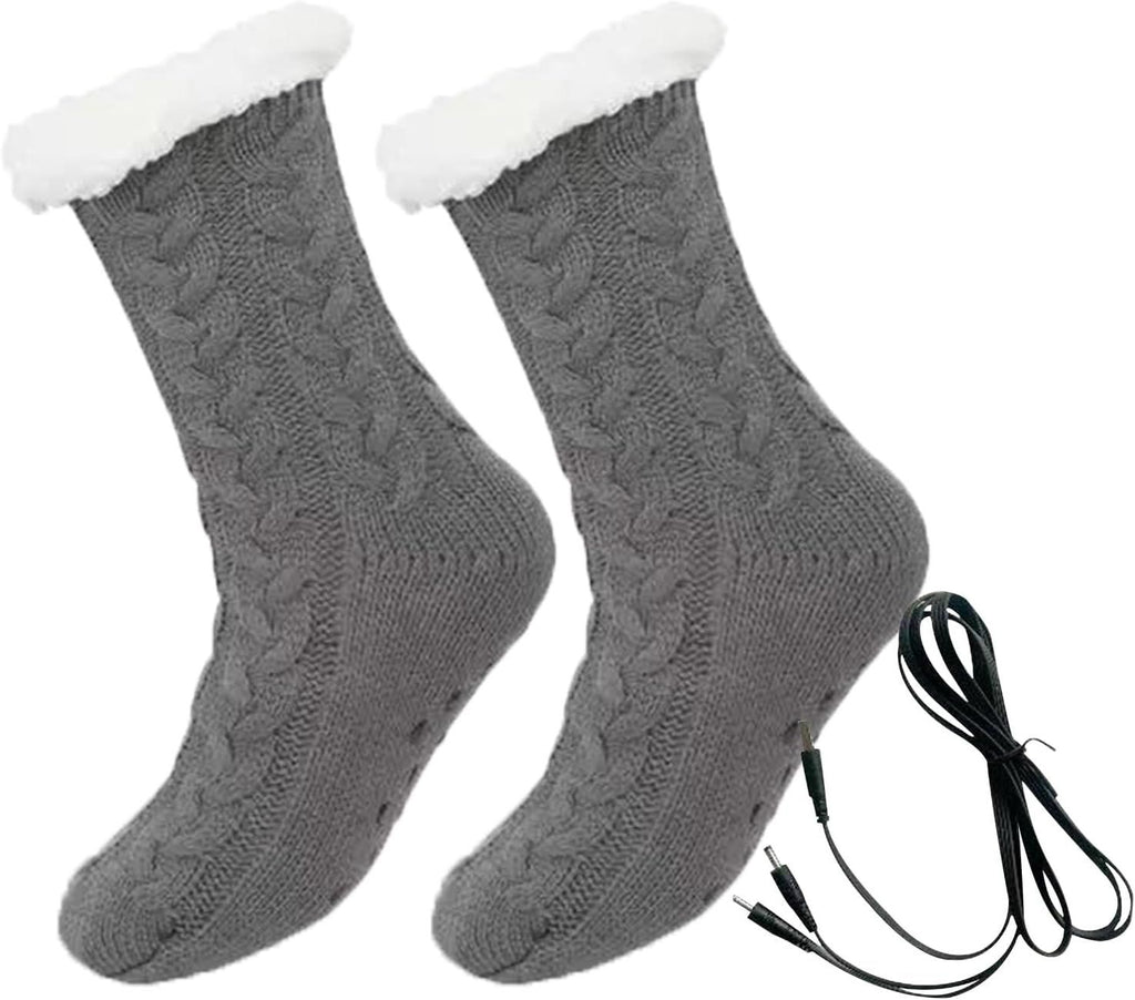 Womens USB Heated Fleece Fuzzy Socks Thermal Winter Feet Heating Pad Cozy Foot Warmer Christmas House Slipper Socks