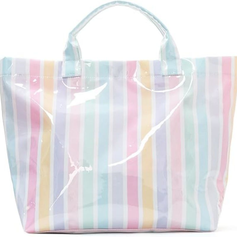 Women's Waterproof PVC Tote Bag for Women, Large Stripe Plastic Top Handle Oversize  Bag for Travel Work Shopper