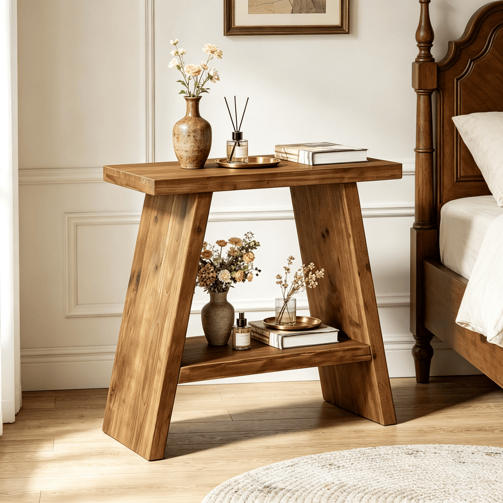 Wood 23.6 Inch End Table Small Side Table with 2-Tier Storage for Living Room Bedroom Furniture