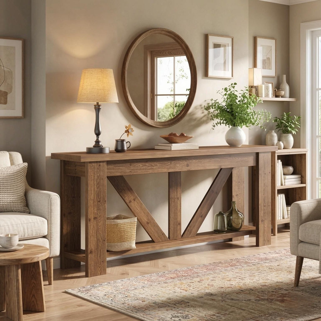 Wood Console Table 70.9 Inch 2-Tier Sofa Table