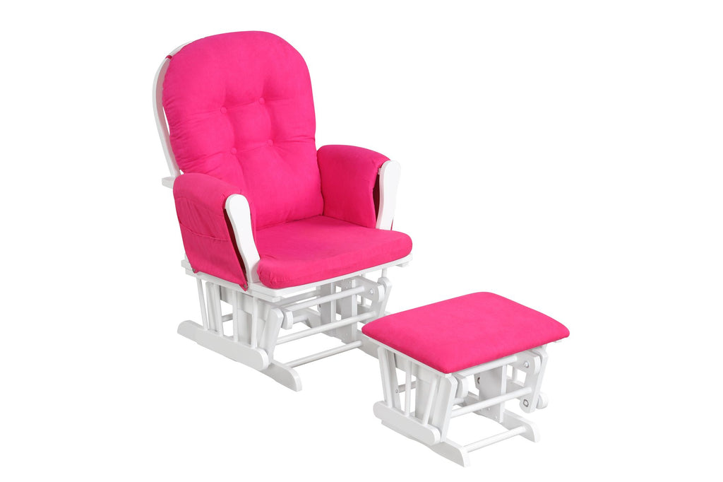 Wood Glider and Ottoman Set with Padded Armrests and Detachable Cushion