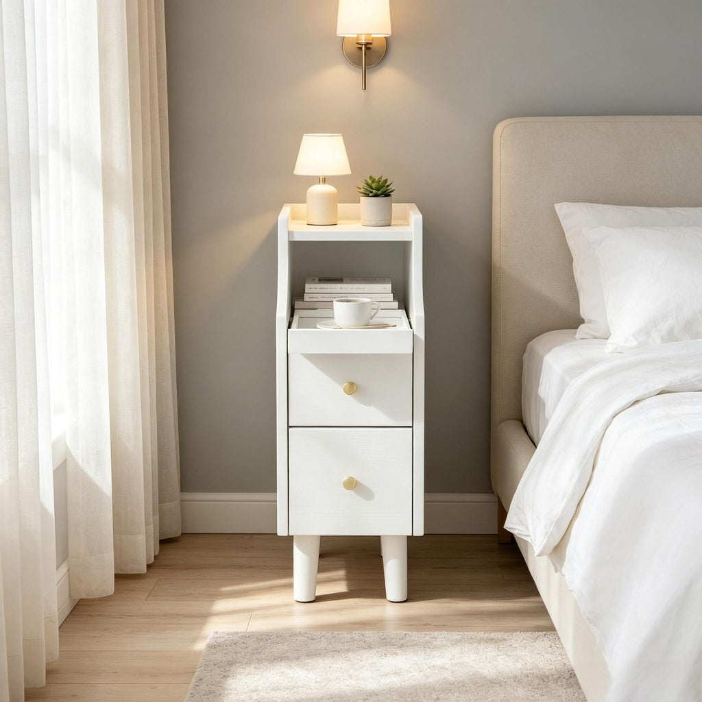 Wood Night Stand with Pull-out Tray And 2 Storage Drawers Bedroom Side Table