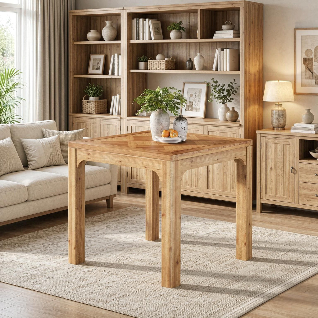 Wood Square Dining Table 31.5 Inch Kitchen Table with 3D Textured Tabletop for Home Use