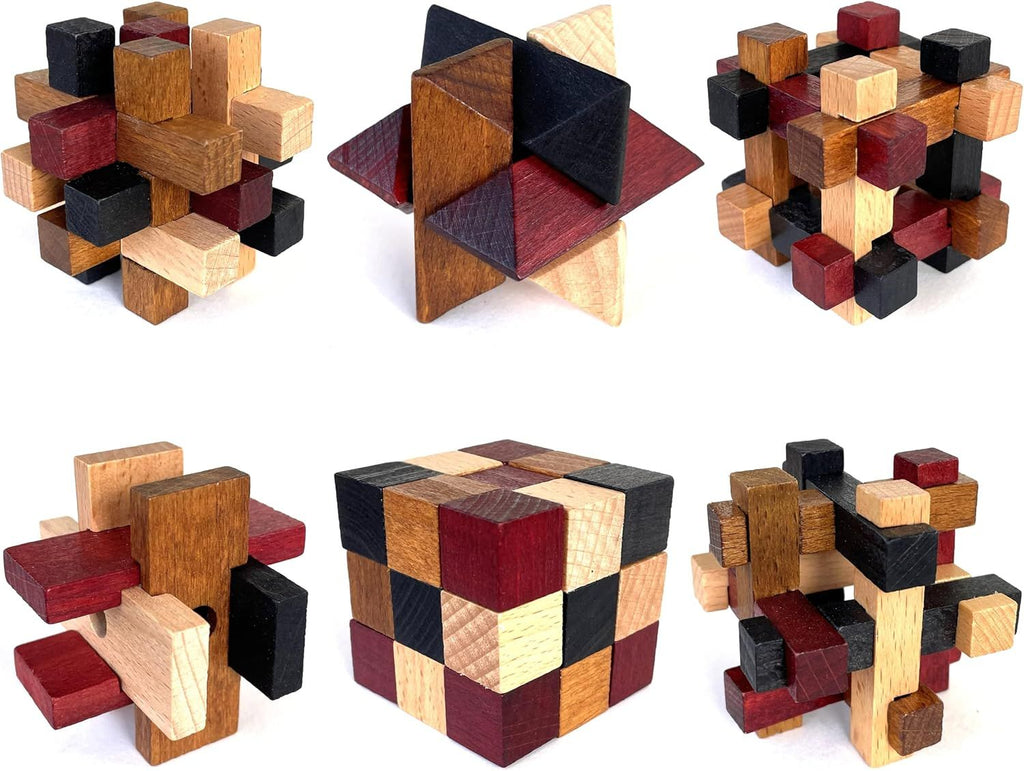 Wooden Brain Teaser Puzzles 6 Pack - 3D Brain Teasers for Adults & Kids - Educational and Fun Gift Ideas - Mind Puzzles by LMC Products
