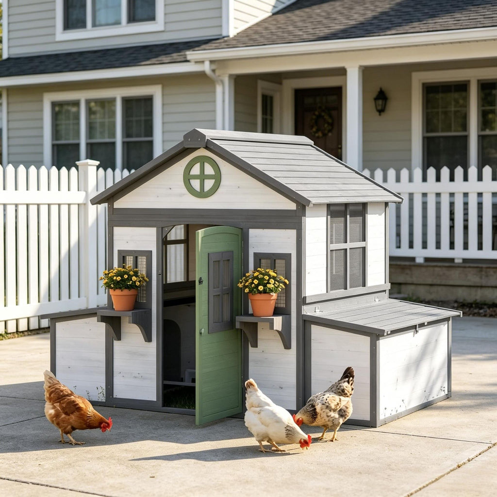 Wooden Chicken Coop for 2-4 Hens Outdoor Playhouse Poultry Cage with Nesting Boxes Waterproof Roof And Windows Hen House