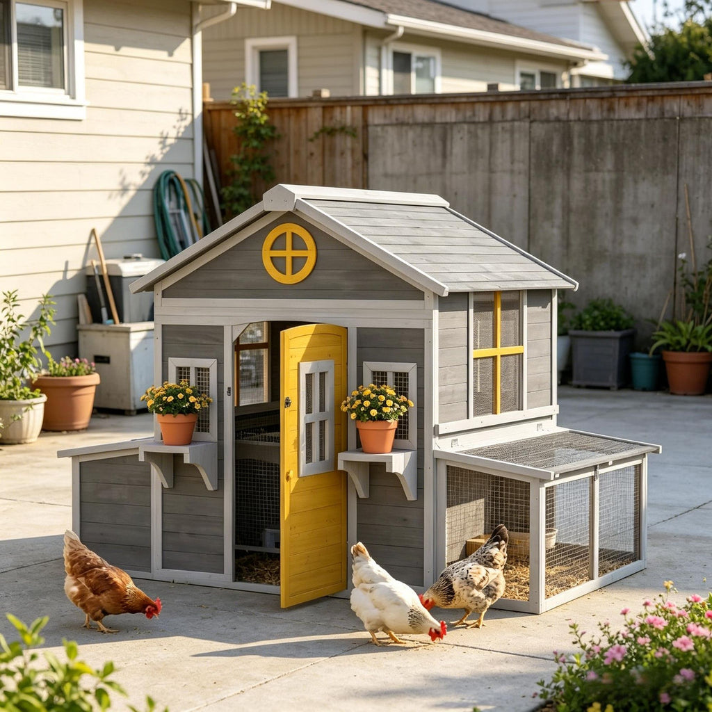 Wooden Chicken Coop for 2-4 Hens Outdoor Playhouse Poultry Cage with Nesting Boxes Waterproof Roof And Windows Hen House