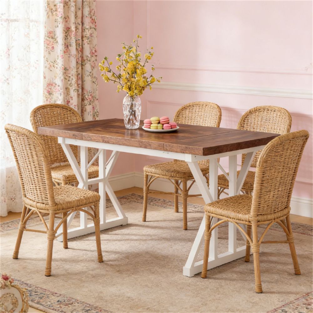 Wooden dining table, farmhouse dining table, sturdy and durable, multifunctional dining table  (table only)