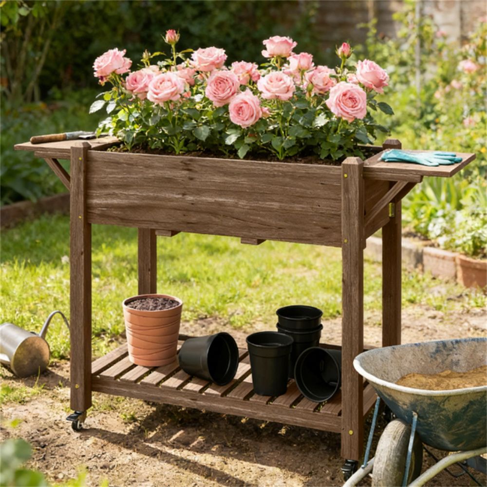 Wooden elevated flowerpot box, elevated garden bed, planting box, carbonized
