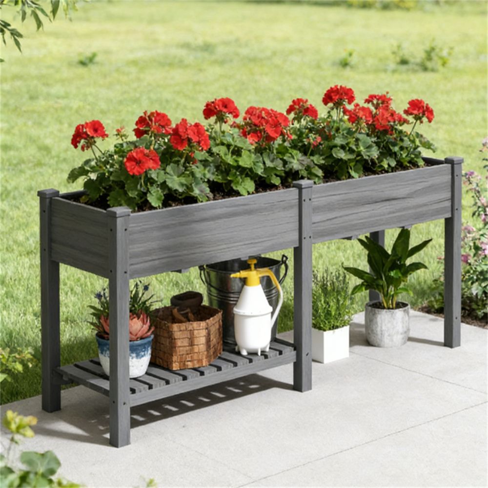 Wooden elevated garden box, elevated garden bed, planting bed, gray