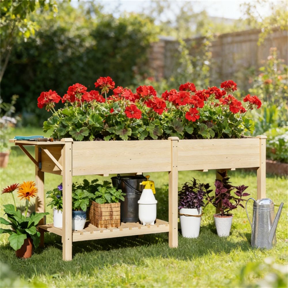 Wooden elevated garden box, elevated garden bed, planting bed, natural