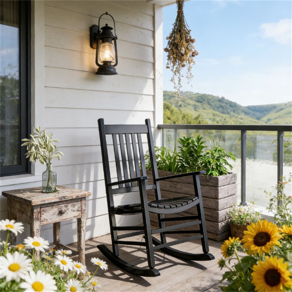 Wooden outdoor lounge chair, rocking chair, armchair, garden chair, black