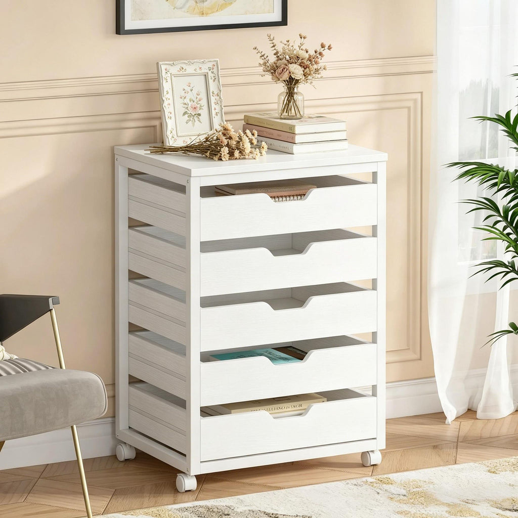 Wooden Storage Dresser Cabinet with Wheels 5/7 Drawer Chest Mobile Organizer for Bedroom Living Room