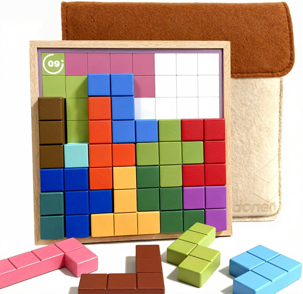 Wooden Tile Matching Memory Game for Dementia Seniors & Elderly Adults – 40 Double-Sided Templates + Felt Divider Storage Bag – Alzheimer's Activity Toy, Retirement-Home Activity Game Kit