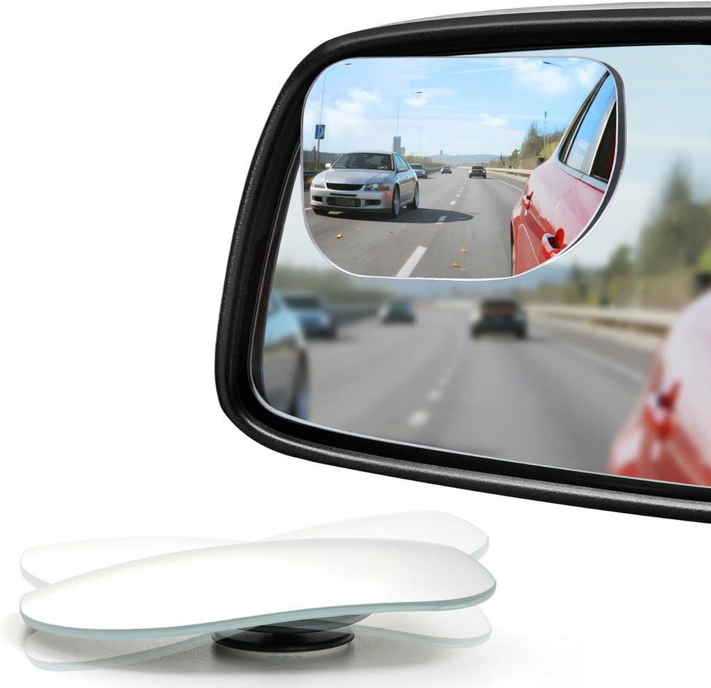 XLarge Blind Spot Mirror, Rounded Rectangle HD Glass Frameless Convex Rear View Mirrors Exterior Accessories with Wide Angle Adjustable Stick for Car SUV and Trucks, Pack of 2