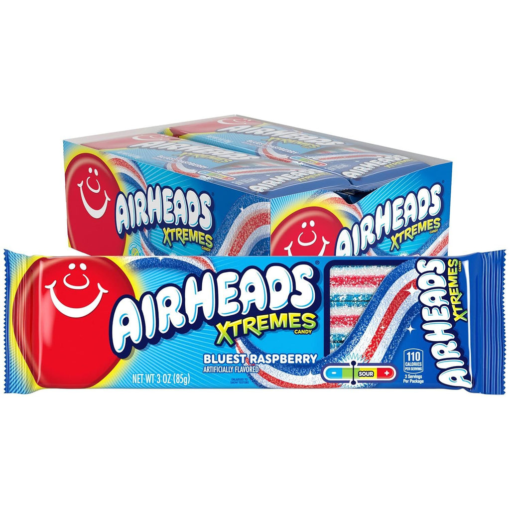Xtremes Belts, Halloween Trick or Treat Sweetly Sour Candy, Bluest Raspberry Flavor ,Individually Wrapped Bulk Candy for Adults & Kids, Non-Melting, Movie Theater, 3 oz Packs