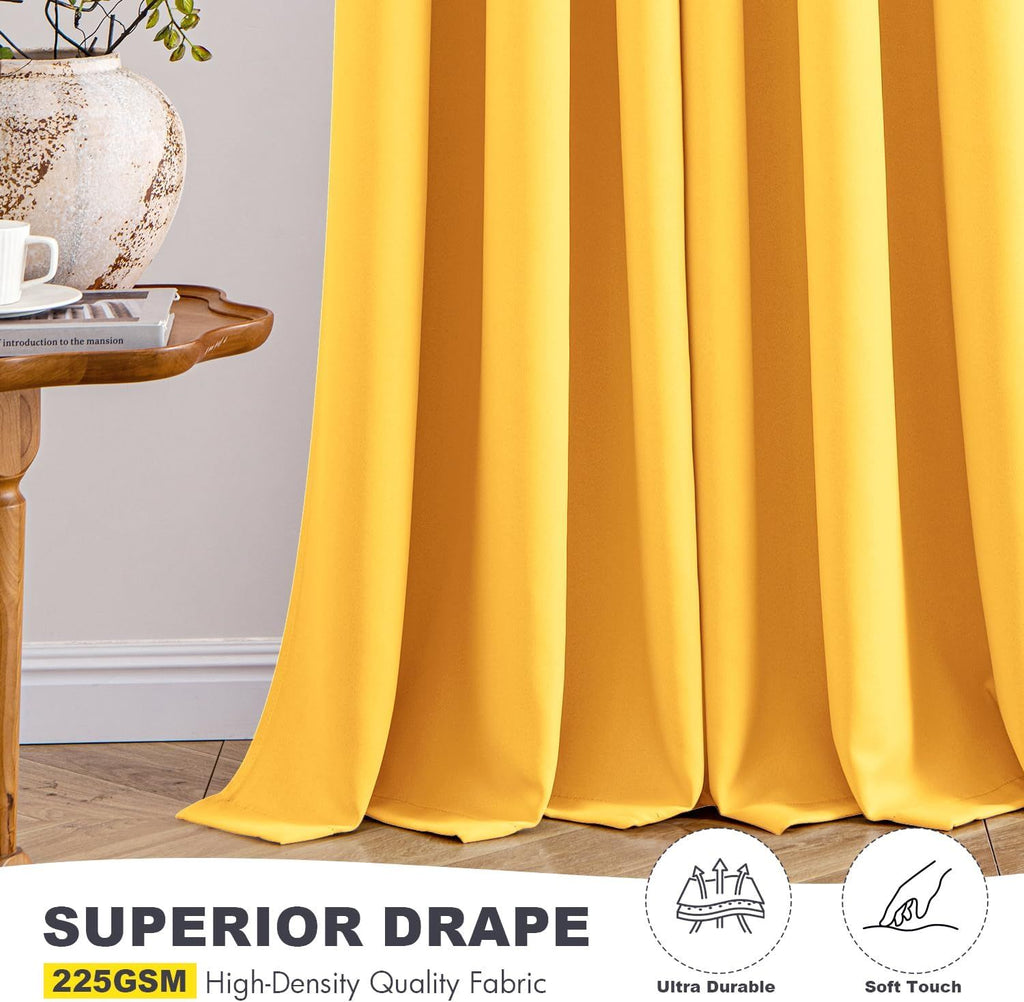 Yellow Blackout Curtains for Bedroom Living Room 63 Inches Long 2 Panels, Thermal Insulated Room Darkening Drapes Solid Grommet Noise Reduction Light Blocking Window Treatments 40x63 Inch