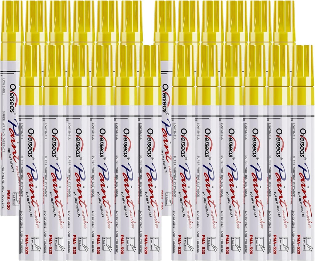 Yellow Paint Pens Permanent Markers 24 Pcs, Oil Based Paint Markers Set, Quick Drying, Waterproof, Medium Tip Marker Pens for Metal, Rock, Wood, Plastic, Canvas, Glass, Stone, Rubber, Paper