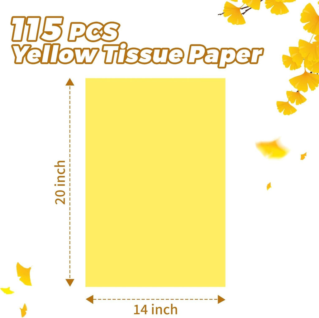 Yellow Tissue Paper for Gift Bags, 115 Sheets 14 x 20 Inches Yellow Wrapping Paper, Gift Wrapping Tissue Paper Bulk for Crafts Mother's Day Fall Halloween Wedding Birthday Holiday Party Decor