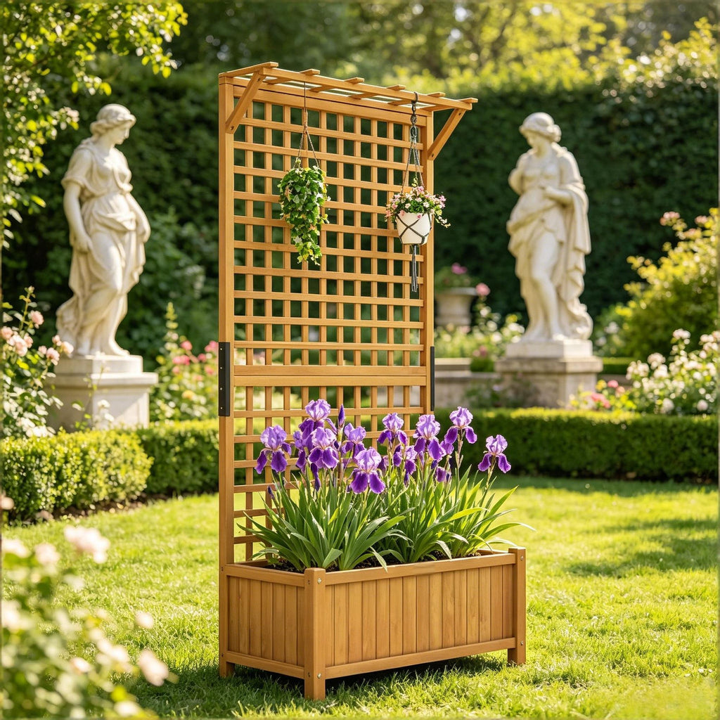 Yellow Wood Planter with Trellis for Vine Climbing Raised Garden Bed Privacy Screen for Backyard Patio Outdoor Planters