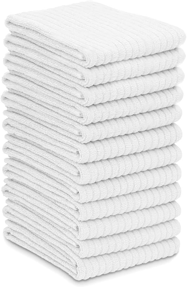 ZUPERIA Bar Mop Kitchen Towels - Pack of 12 (16"x19') 100% Ring Spun Cotton - Dish Washcloths For Superb Cleaning and Less Lint - Highly Absorbent Dish Cloths and Dish Towels For Everyday use (White